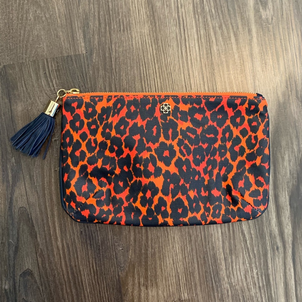 Ann Taylor Orange/Navy Leopard Clutch with Tassel